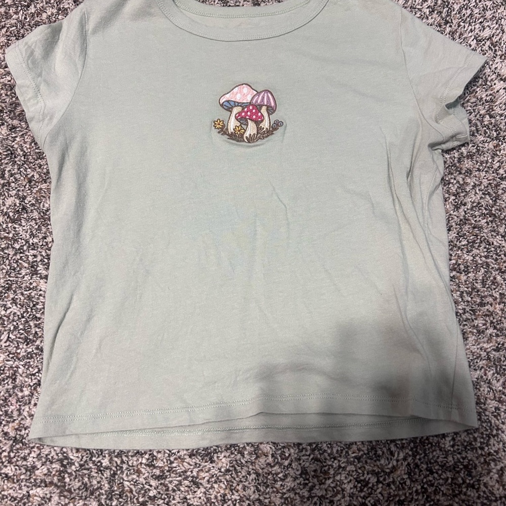 Hollister Light Green Crop Top with Mushroom Design